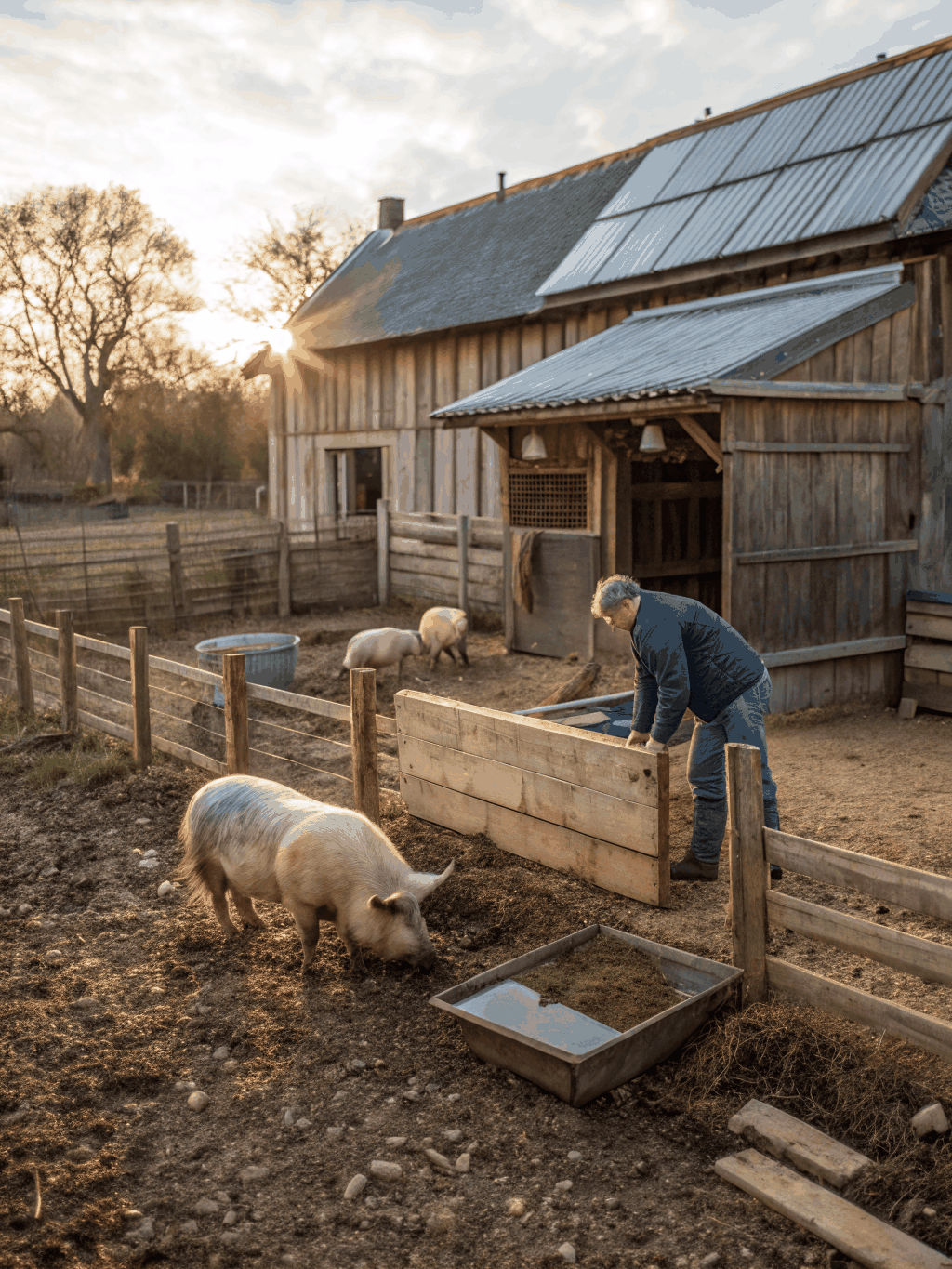 Moderner, sauberer Schweinestall mit viel Tageslicht und Stroheinstreu auf dem Betrieb Herbert Sturm